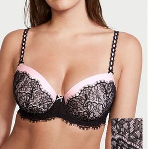 PRICE DROP!! NWOT / VS / Lightly-Lined Demi Bra / 40D / Pink w/ Black Lace